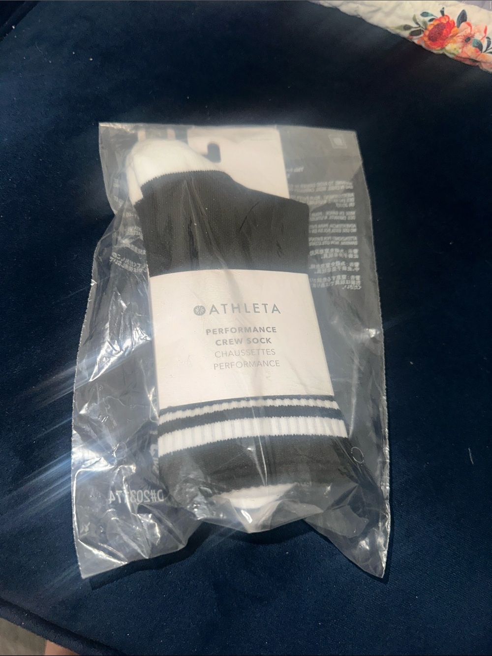 Athleta  Performance Crew Socks in Black and White Stripe size M/L 7-9.5